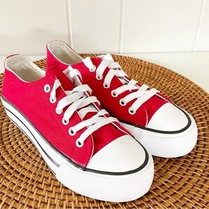 C&C California Canvas Low Rise Platform Sneaker Red Women's Size 6M